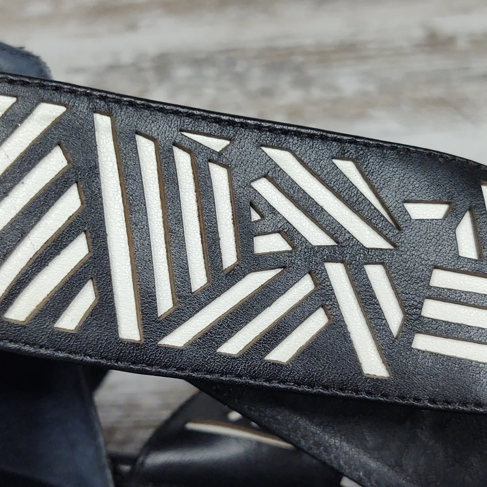 Diane Von Furstenberg Black Cutout Leather Wedge Sandals - Picture 6 of 15